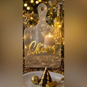 charcuterie/cheese board NEW NWT Christmas new years table clear gold glitter